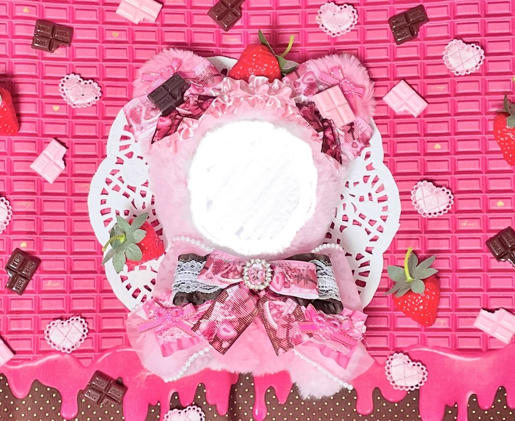 Mサイズぬい服🍓🍫🎀strawberry chocolate × milk chocolate mix pearl ribbon(裏地あり)