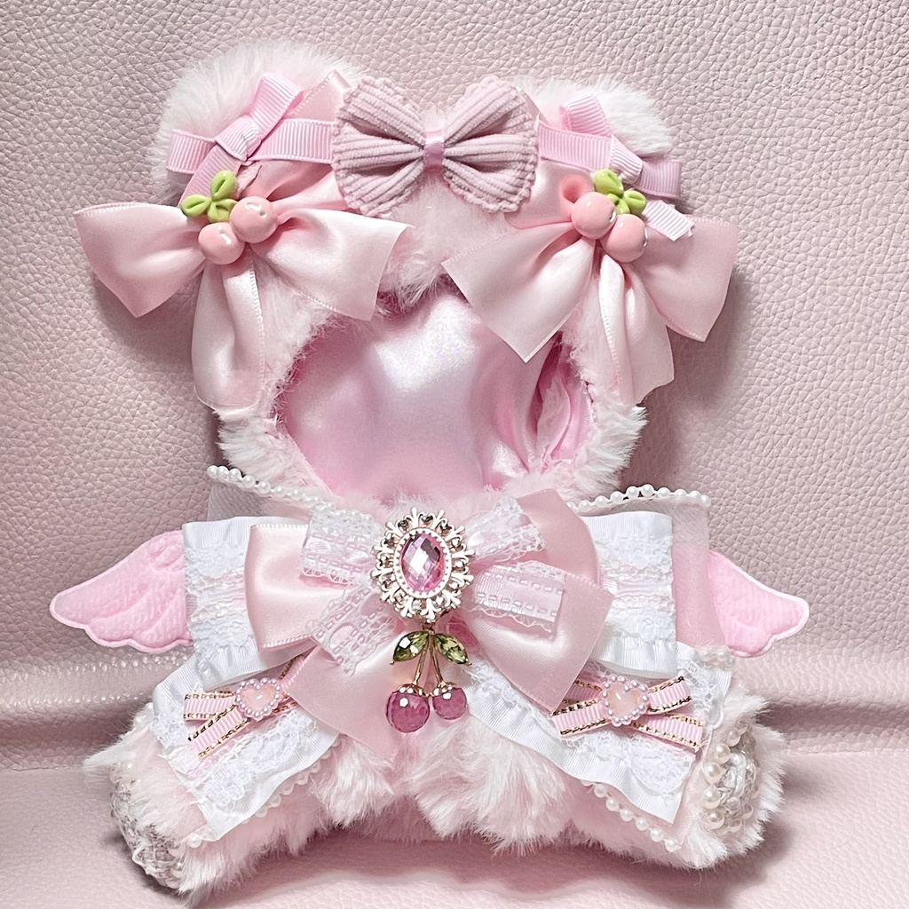 SM中間サイズぬい服🌸🍒Sakura pink cherry pearl ribbon(裏地あり)
