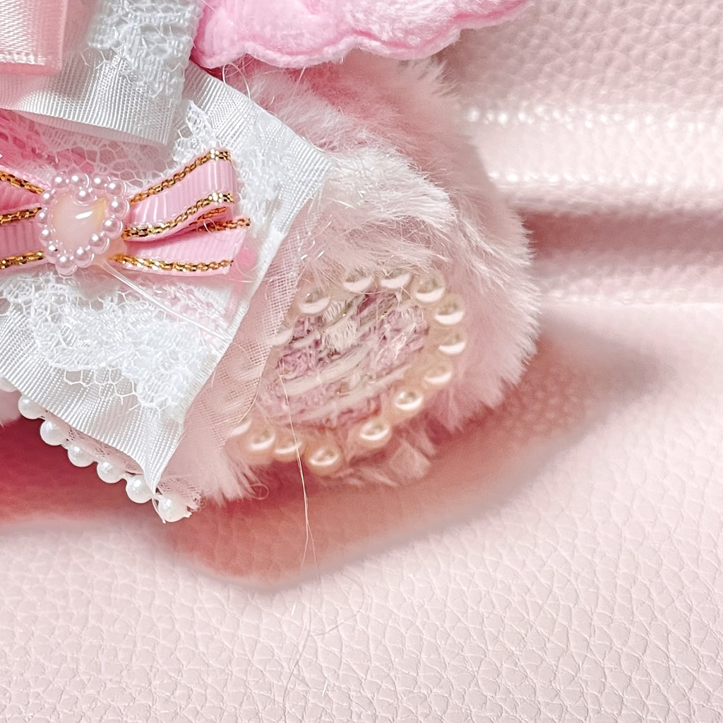 SM中間サイズぬい服🌸🫧🍒Sakura clear pink cherry pearl ribbon(裏地あり)