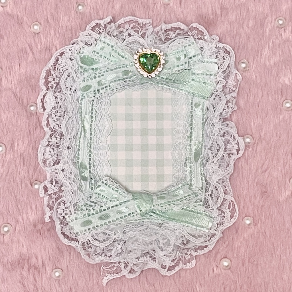 B8サイズ硬質カードケースデコ💚🎀Sugary frill frame green