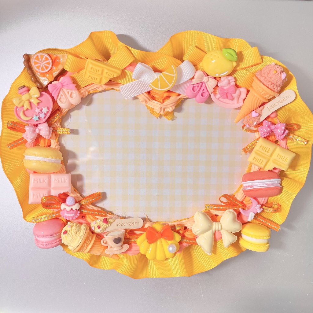 ポストカードサイズ硬質カードケースデコ☀️🧡Sunny orange lemon cream
