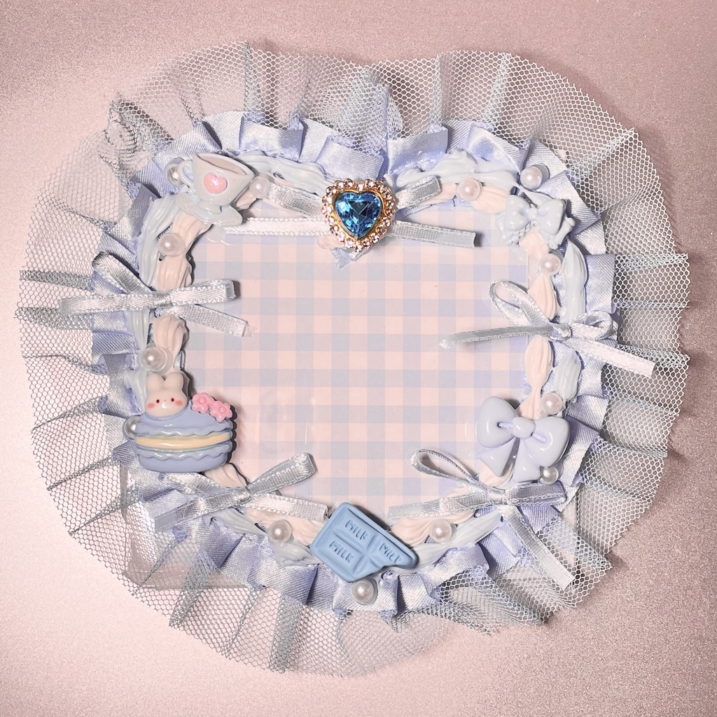 スクエアサイズ硬質カードケースデコ💠Heart frame blue whip cream