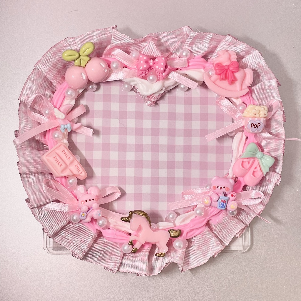 スクエアサイズ硬質カードケースデコ🍒pink cherry whip cream