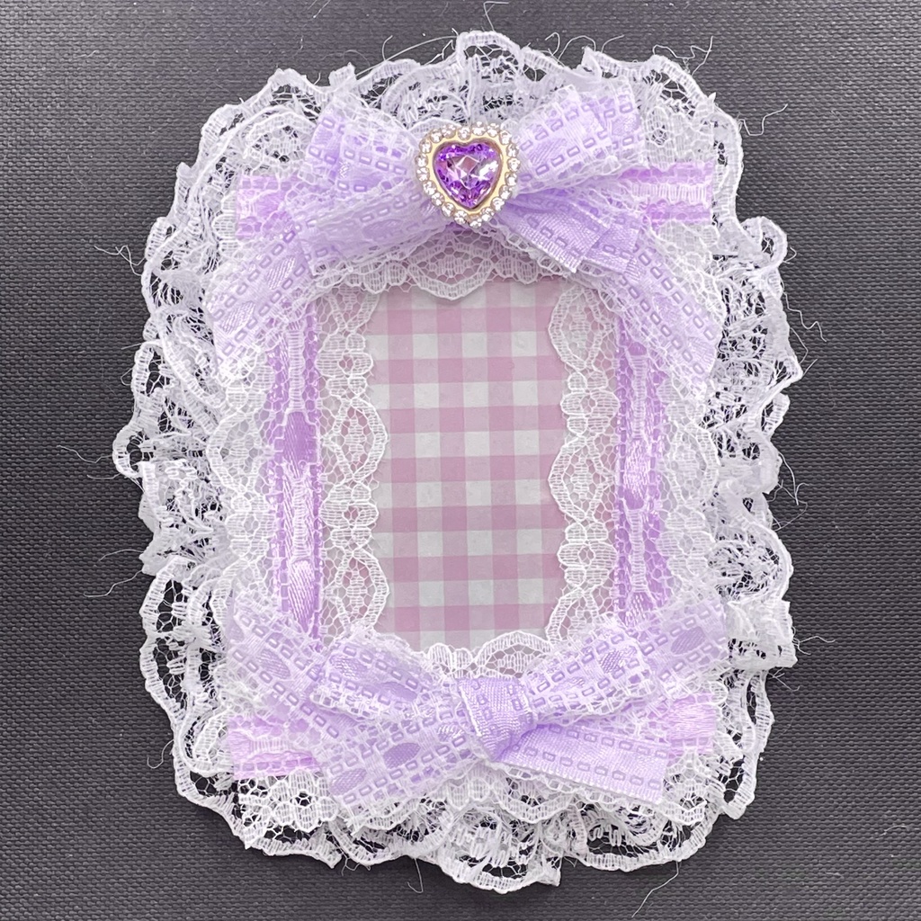B8サイズ硬質カードケースデコ💜🎀Sugary frill frame purple