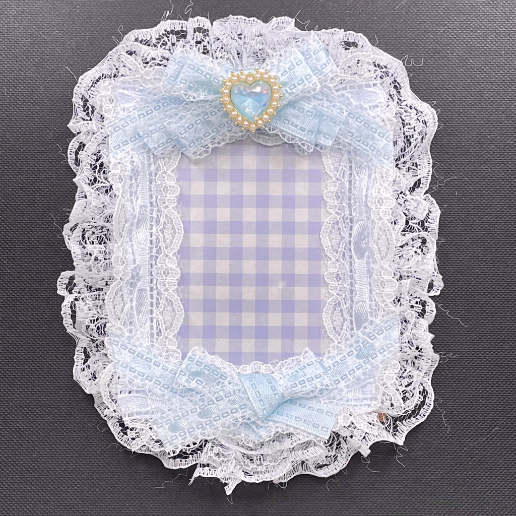 B8サイズ硬質カードケースデコ💠🎀Sugary frill frame blue