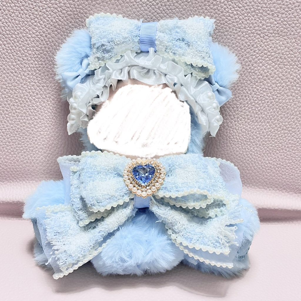 Sサイズぬい服💠light blue pearl tweed ribbon(裏地あり)