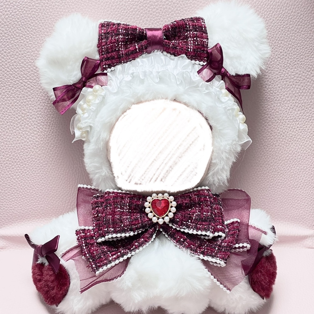 Mサイズぬい服🍷Bordeaux tweed pearl ribbon(裏地あり)