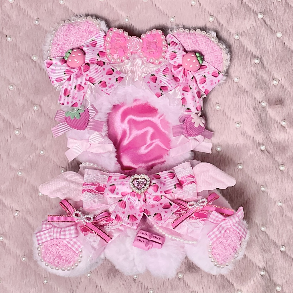 Mサイズぬい服💖🍓Pink strawberry pearl ribbon angel(裏地あり)