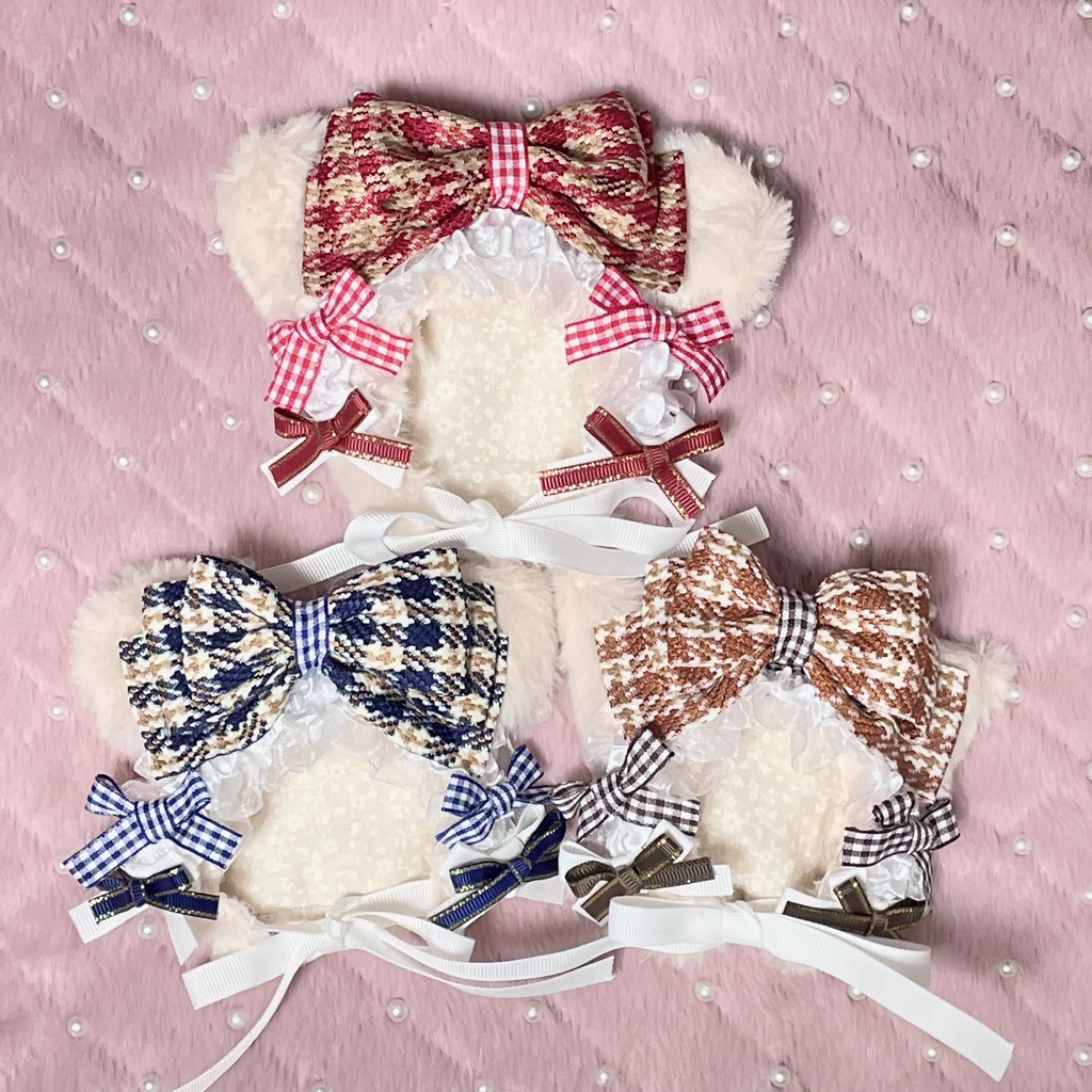 Sサイズ通常ぬい服🤍🫖White milk tea hood check ribbon(裏地あり)