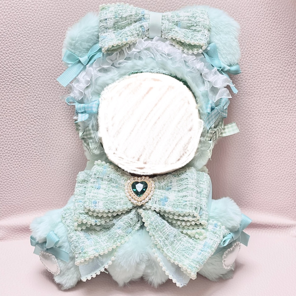 Mサイズぬい服💚pale green pearl tweed ribbon(裏地あり)