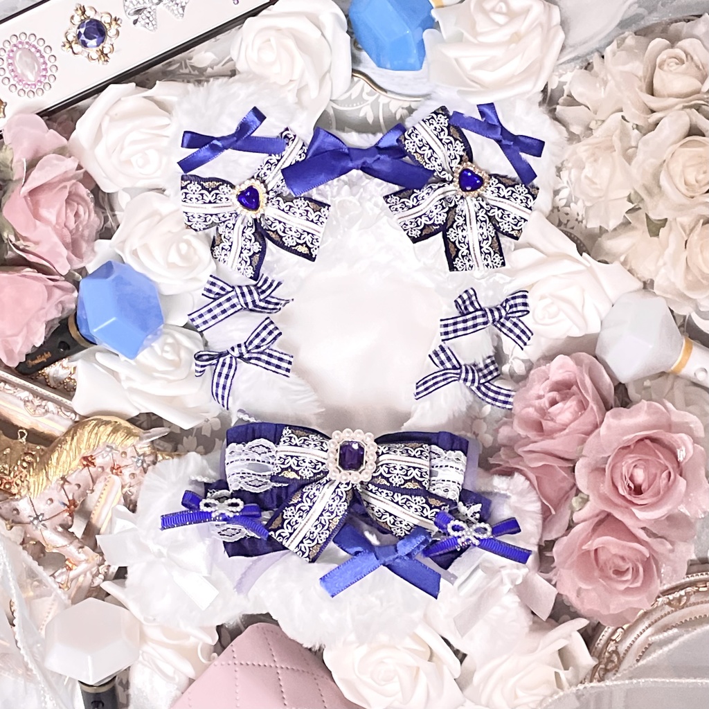 Mサイズぬい服👑💙Royal blue pearl ribbon(裏地あり)