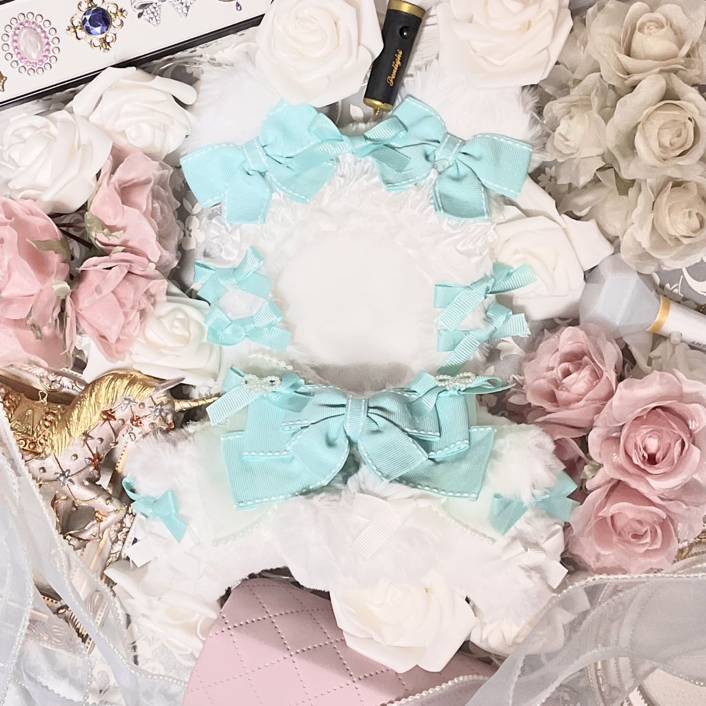 Mサイズぬい服🌱peppermint blue stitch ribbon(裏地あり)