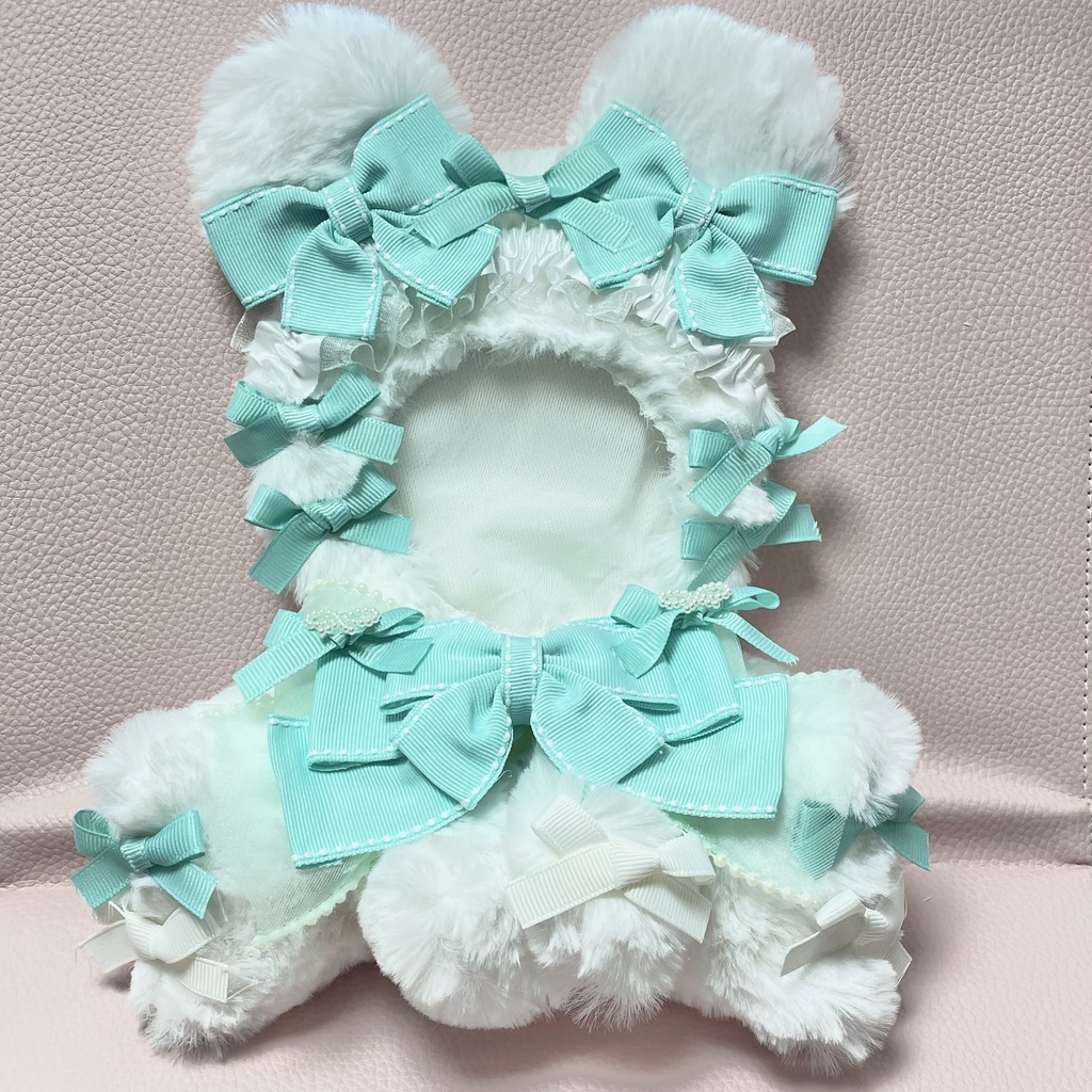 Mサイズぬい服🌱peppermint blue stitch ribbon(裏地あり)