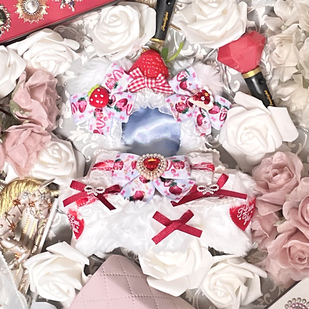 Sサイズぬい服🍓🍰strawberry cake pearl ribbon(裏地あり)