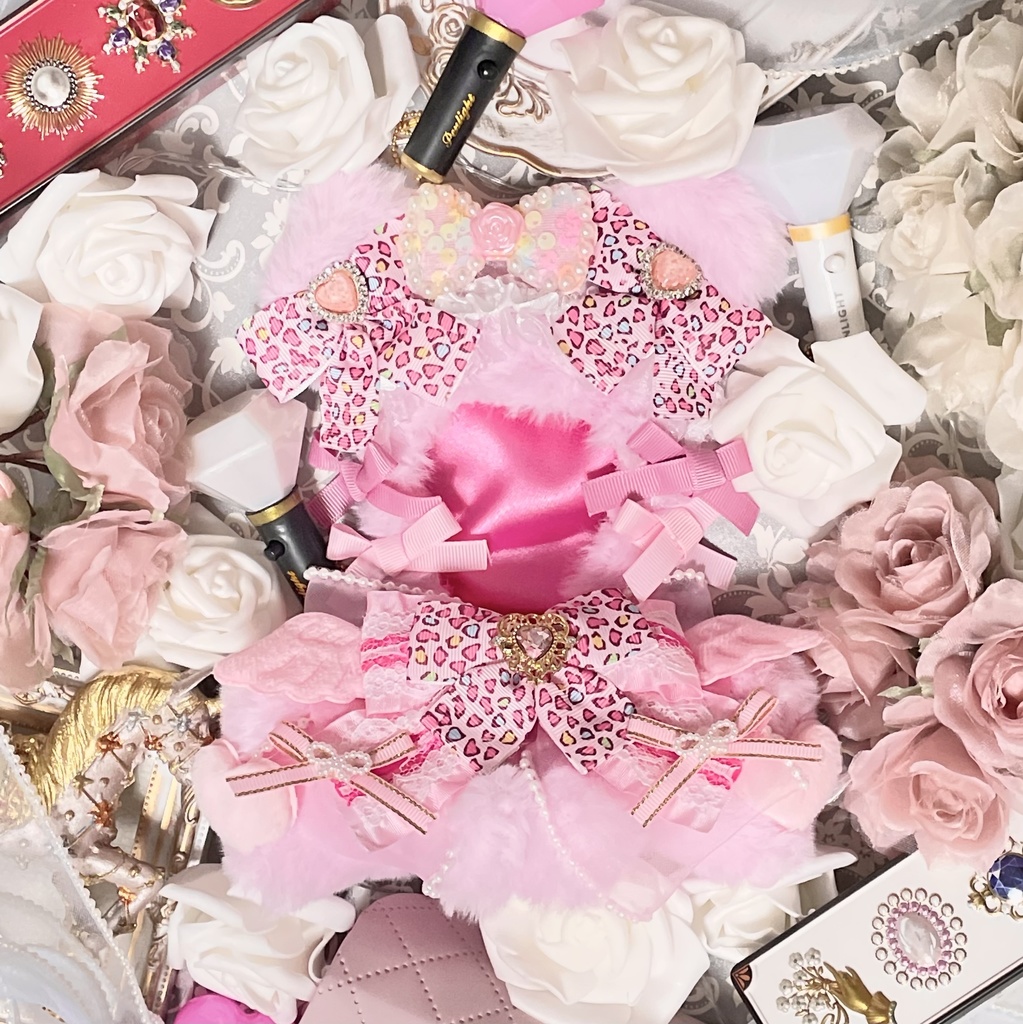 SM中間サイズぬい服🐆pink leopard pearl ribbon angel(裏地あり)