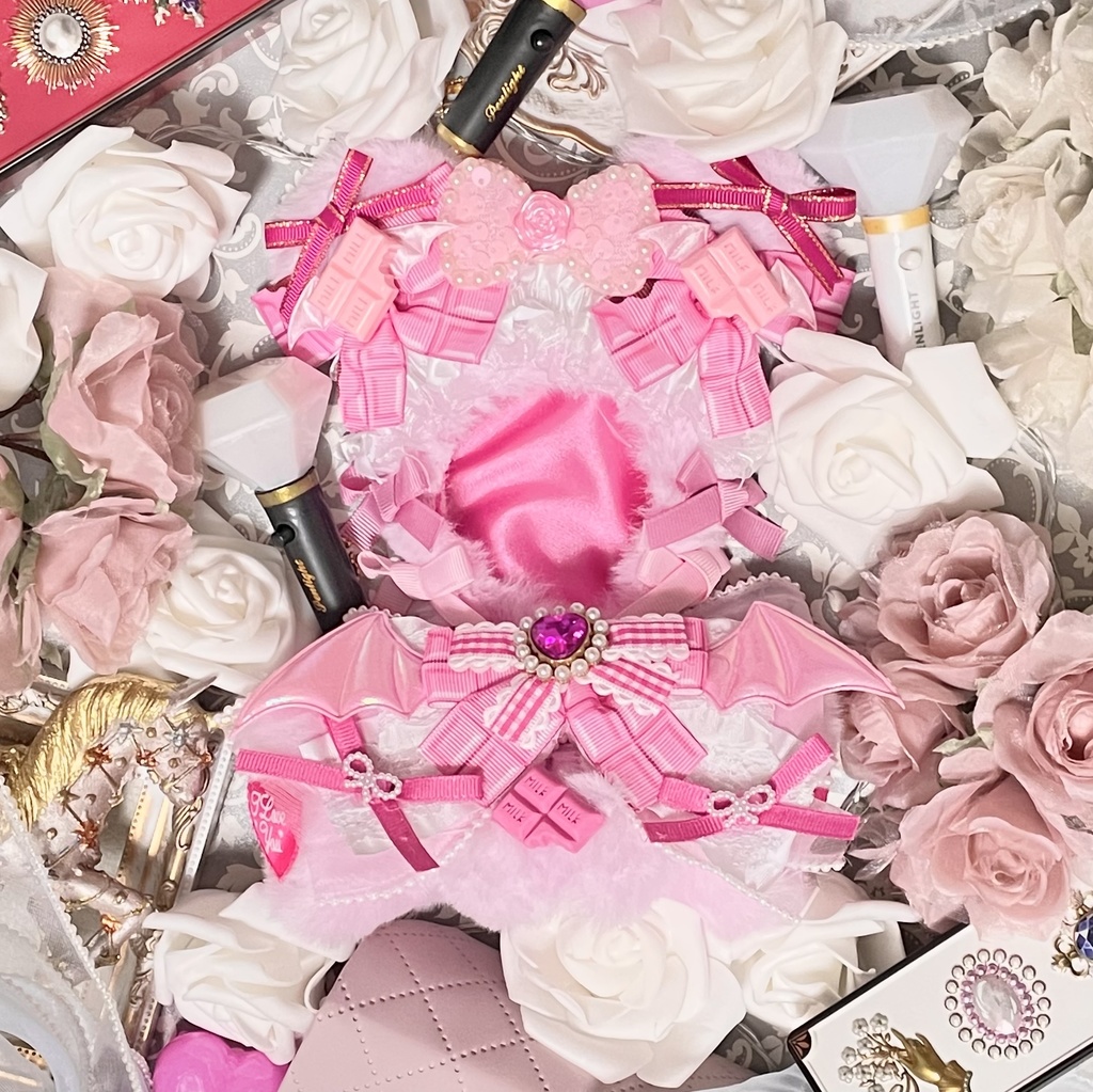 SM中間サイズぬい服🍓🍫Strawberry chocolate pearl ribbon devil(裏地あり)