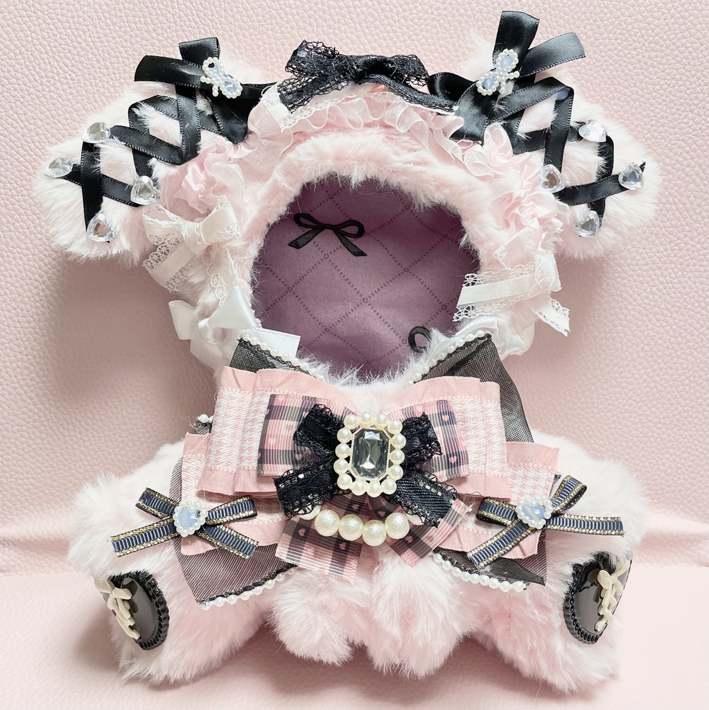 Mサイズぬい服🎀🖤Girly braided houndstooth ribbon(裏地あり)