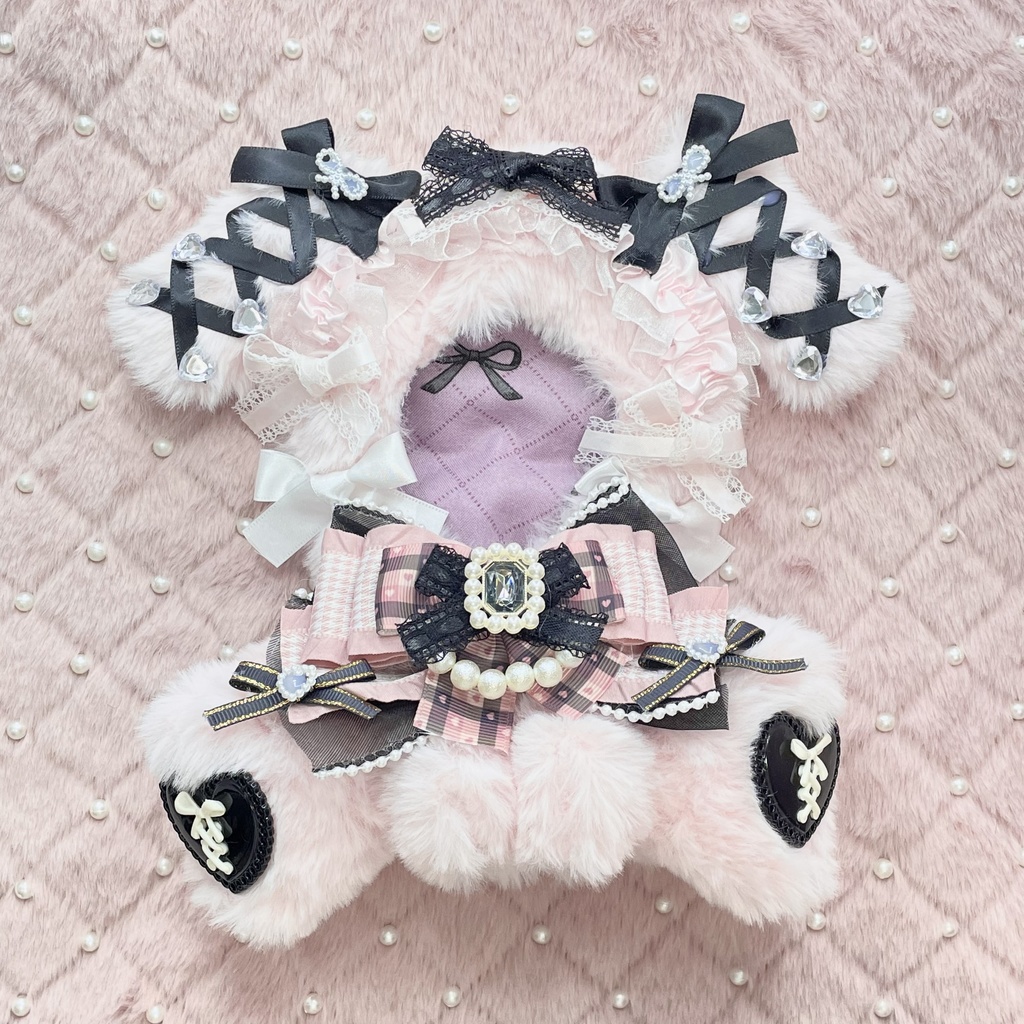 Mサイズぬい服🎀🖤Girly braided houndstooth ribbon(裏地あり)