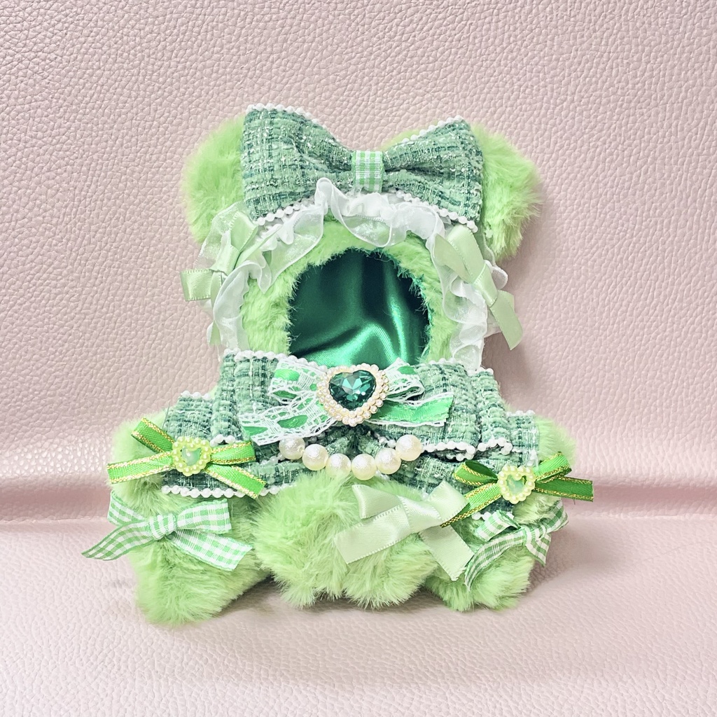 Sサイズぬい服💚Milky green pearl tweed ribbon(裏地あり)