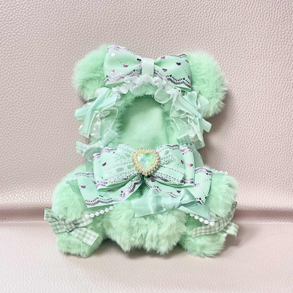 Sサイズぬい服🤍💚Pastel green heart holo ribbon(裏地あり)