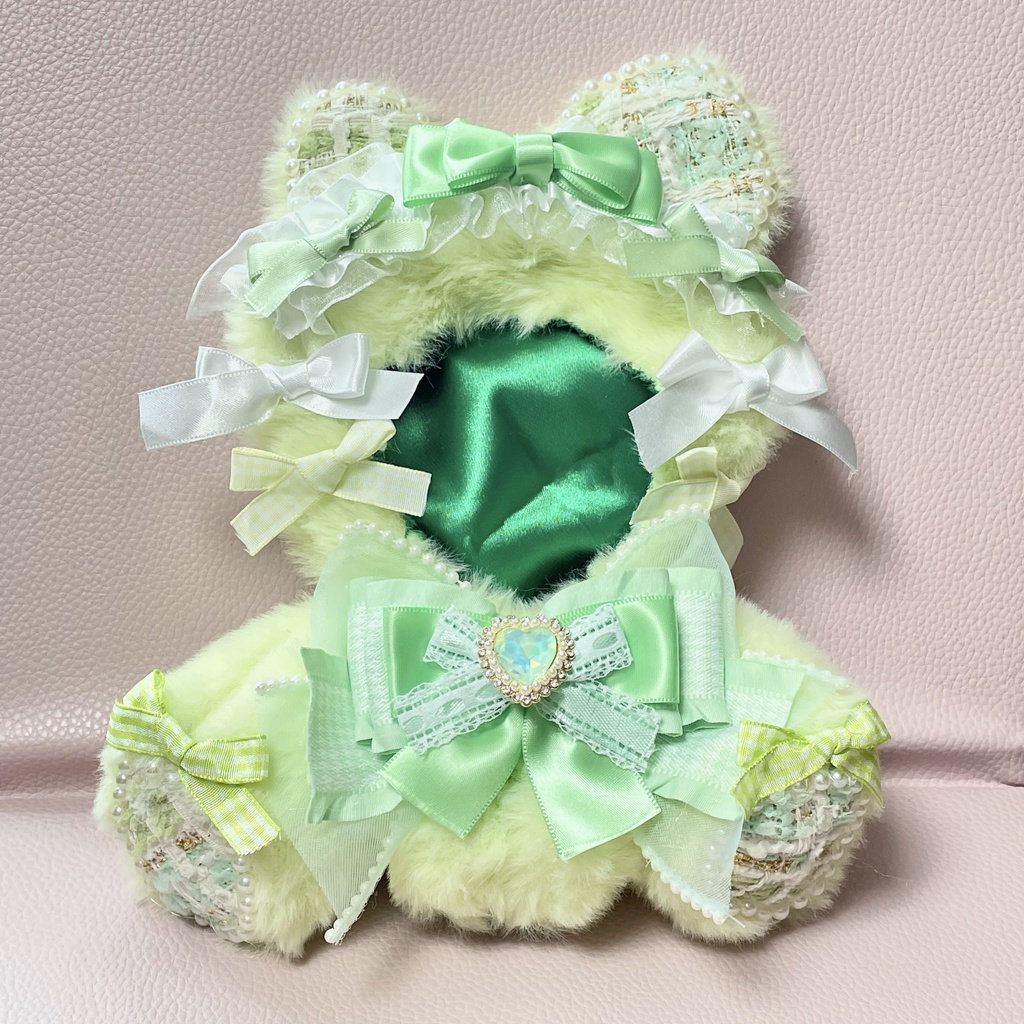 Mサイズぬい服🫧💚Pastel lime tweed ✖︎houndtooth ribbon(裏地あり)