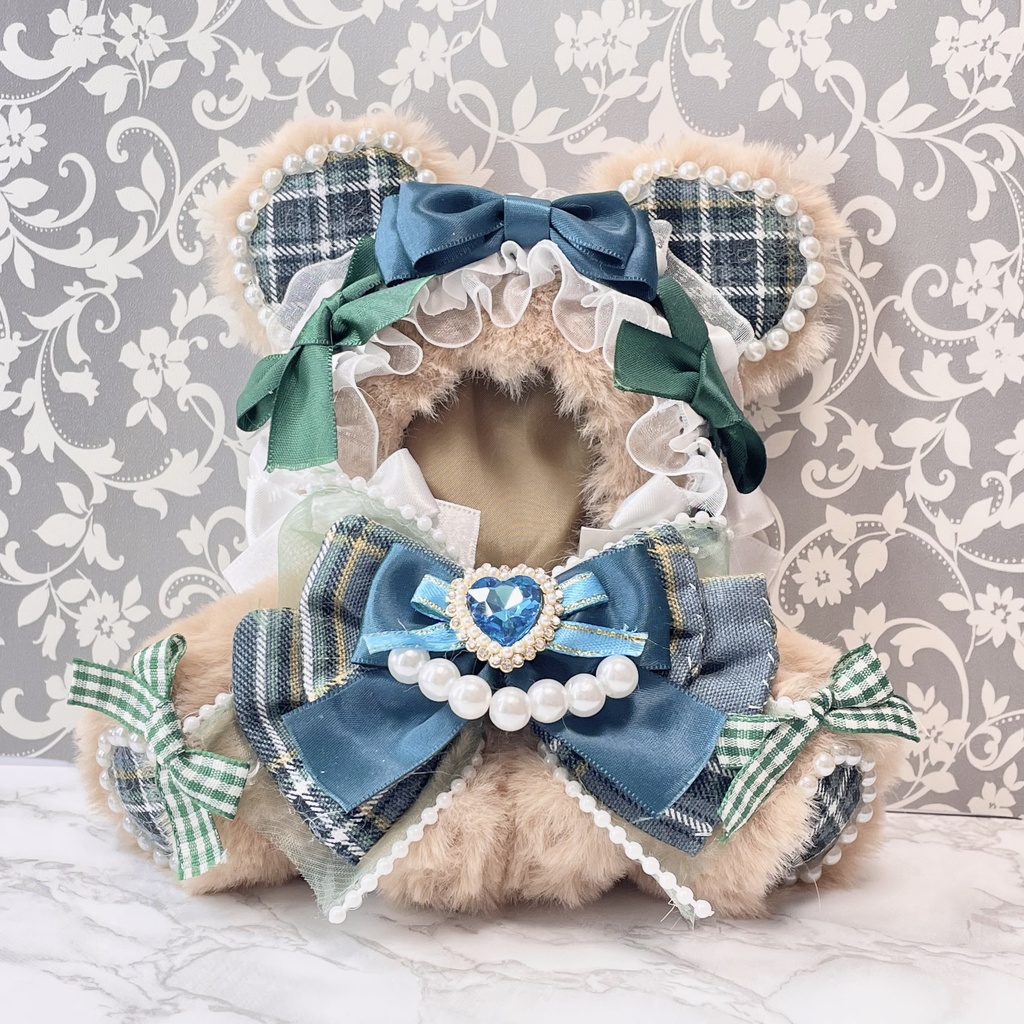 Sサイズぬい服🌲Blue green gingham beige(裏地あり)
