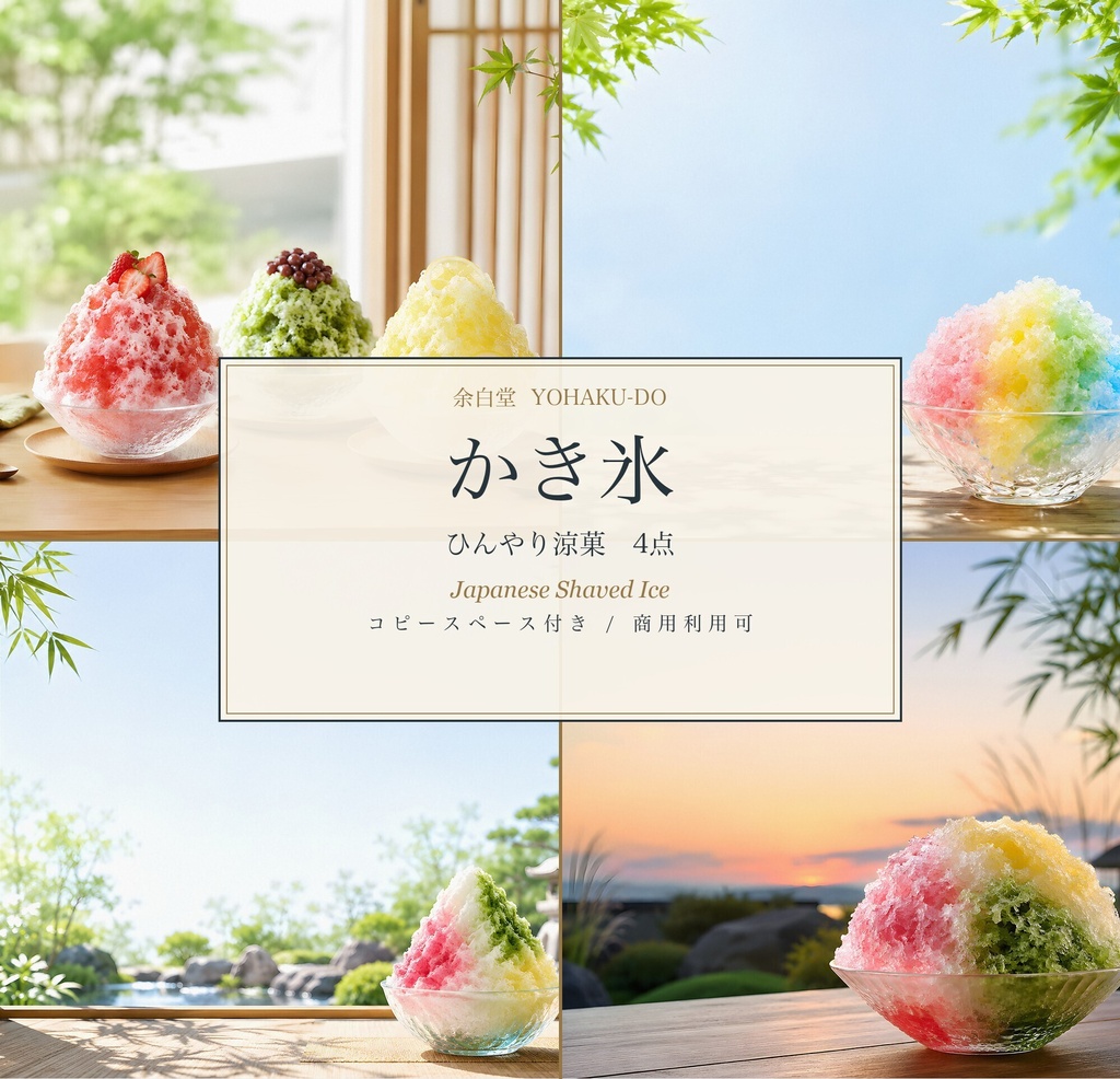 かき氷―ひんやり涼菓 背景4点セット