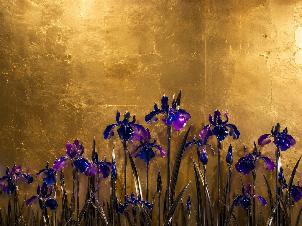 金地×琳派|Rinpa Motifs in 3D Glass — Plum, Cranes & Iris