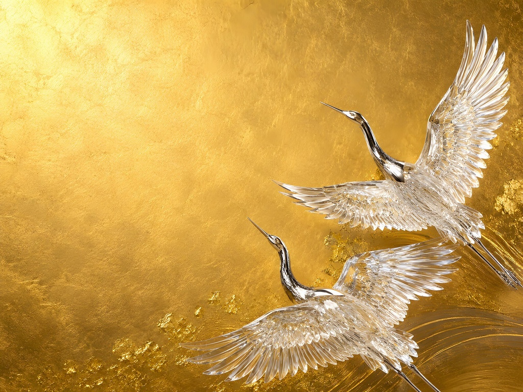 金地×琳派|Rinpa Motifs in 3D Glass — Plum, Cranes & Iris
