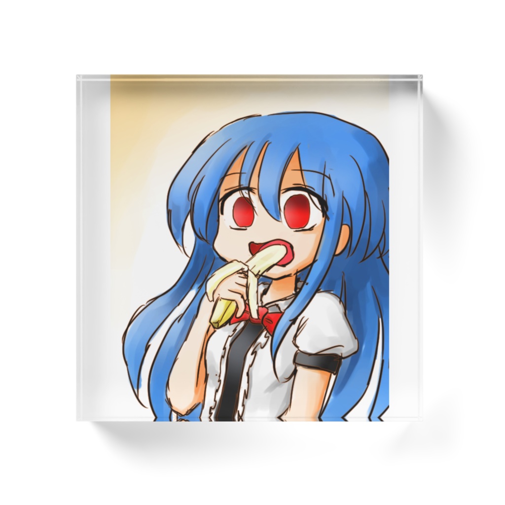 うつ病防止の為に太陽の光を浴びながらバナナを食べる天子ちゃんアクリルブロック