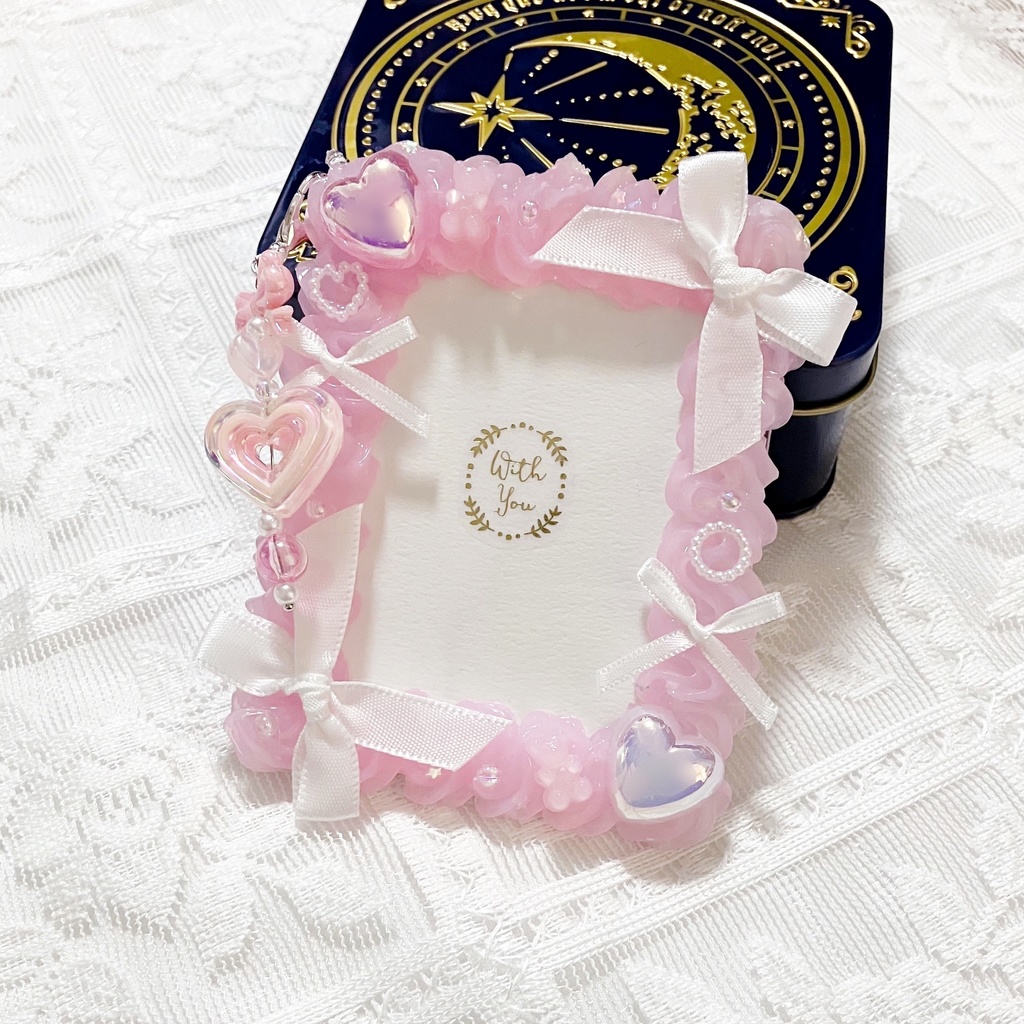 ホイップデコ トレカケース B8 硬質ケース 推し活 ビーズチャーム付き ピンク