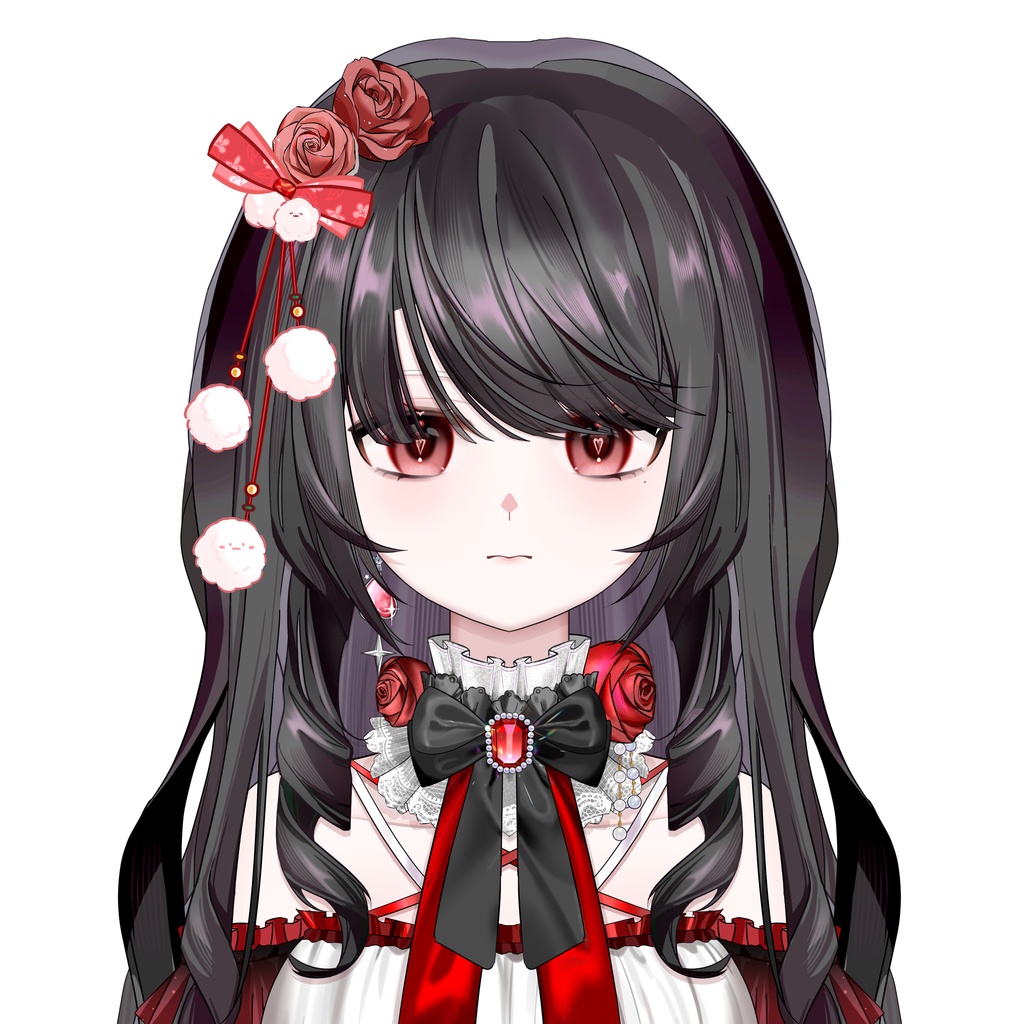 【VTS】【VTuber向け】頭飾 ポンポン付きリボンヘアアクセサリー