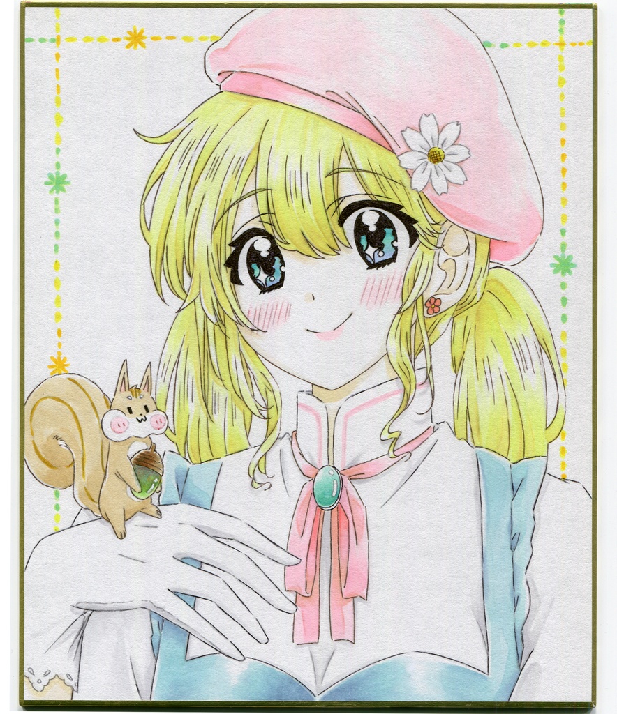 【色紙】直筆サインイラスト色紙「リスと女の子！」