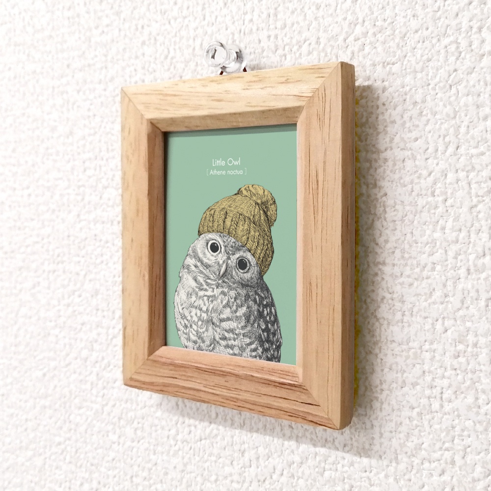 フクロウのミニ額（長方形）｜小さな鳥アート・インテリア雑貨 vol.2【全8種】