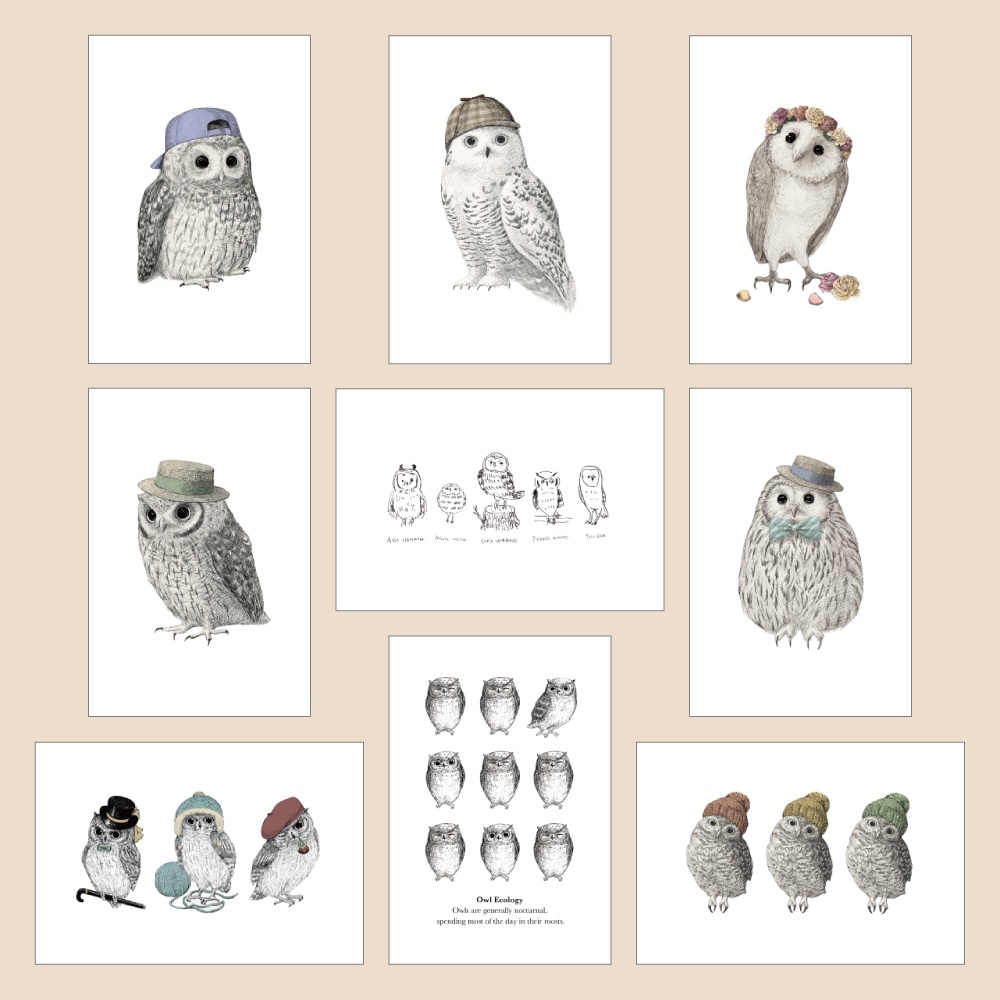 ポストカード【ふくろう9枚セット】