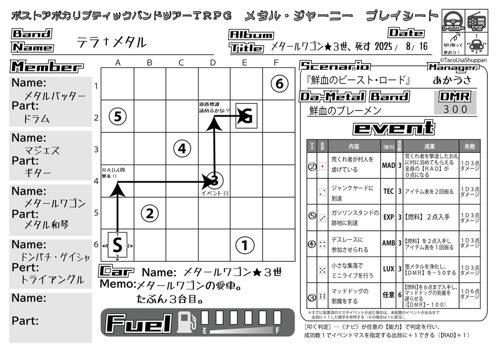 ポストアポカリプティックバンドツアーTRPG メタル・ジャーニー
