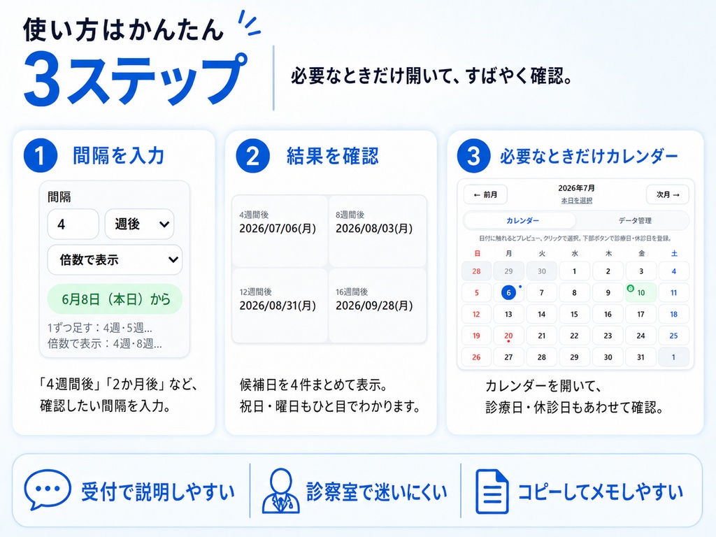 再診日ミニカレンダー|外来・受付向け 日付確認補助ツール