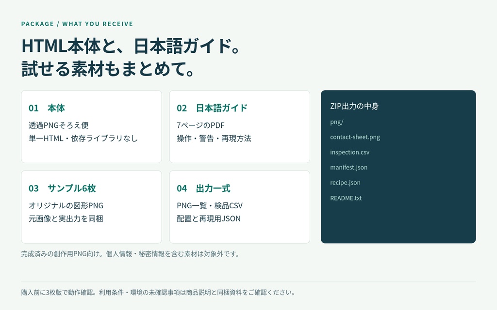 透過PNGそろえ便|透明余白・出力サイズ統一【製品版・最大64枚】