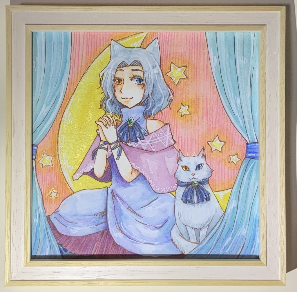 【原画】月とネコ【額装】