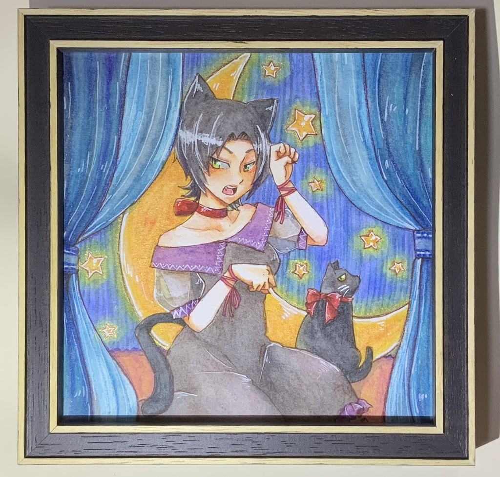 【原画】月とネコ【額装】
