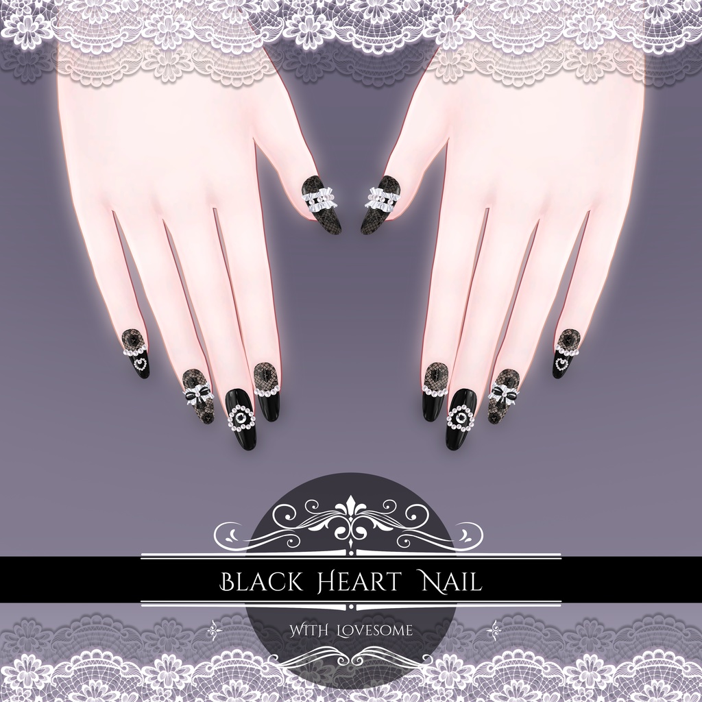 【4アバター対応】🖤『Black_Heart_Nail』🖤