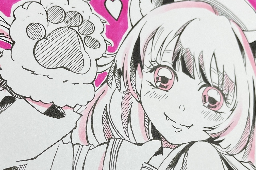 手描きイラスト　ピンク女の子