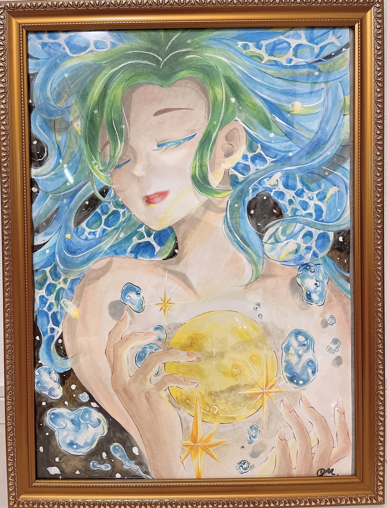 海底の女神　手描きアナログ　額装込み