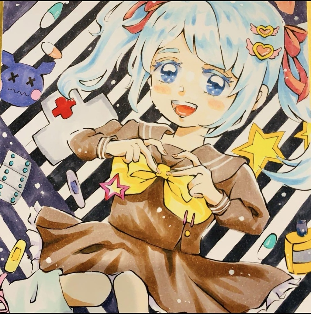 手描きアナログイラスト　女の子