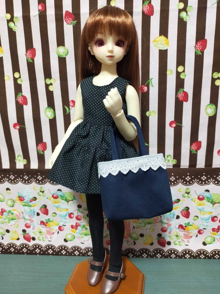 ドール用トートバック　紺×レース
