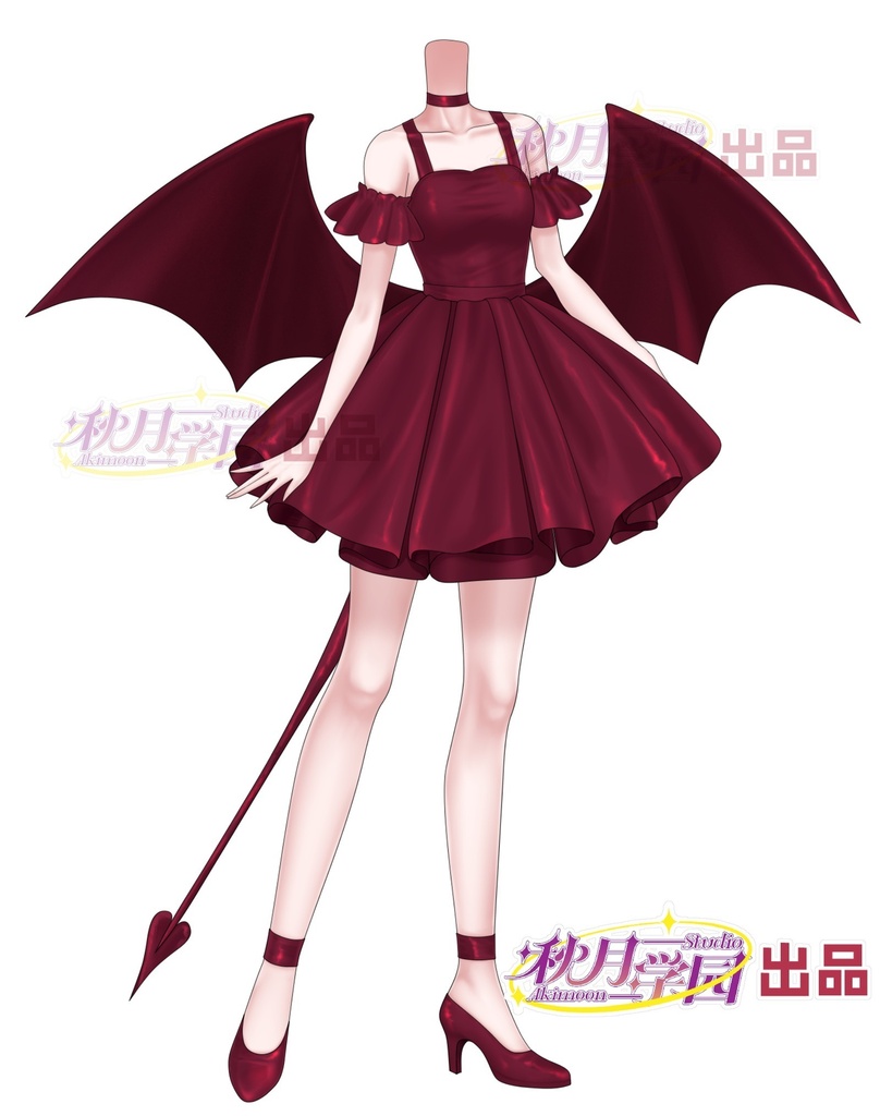 【VTube Studio】ハロウィン リトルデビル・パフドレス 衣装アイテムセット|カラー変更対応+古城背景セット付き