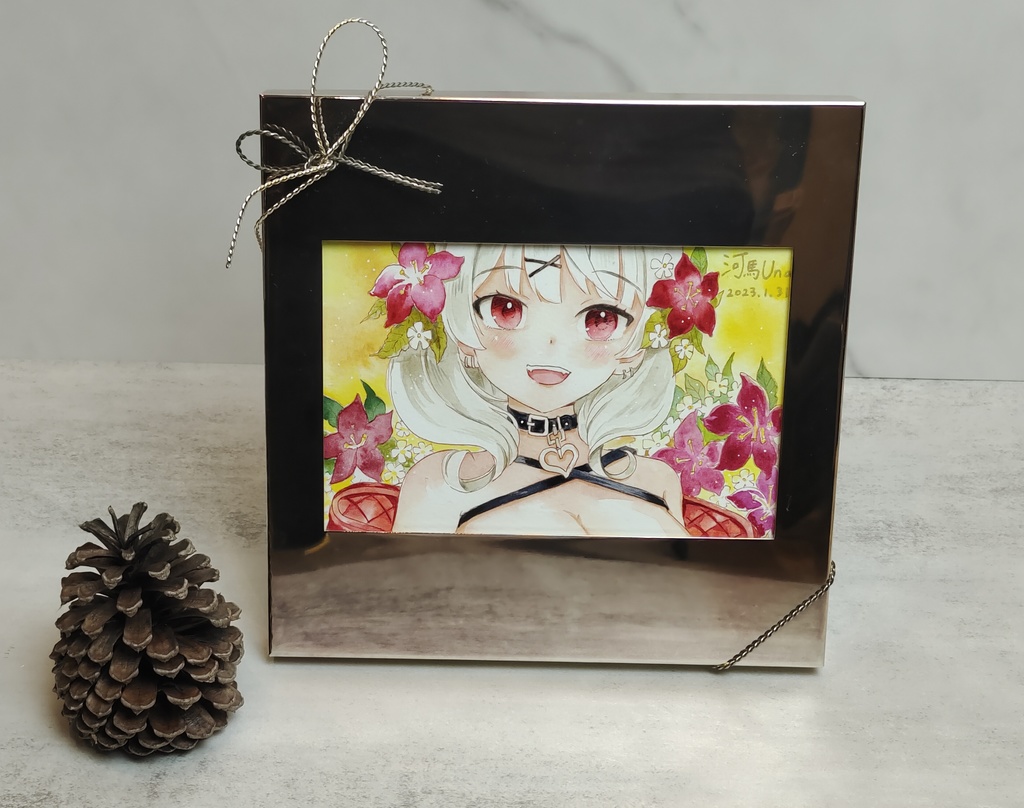 【額装原画】沙花叉クロヱ 【イラスト原画】額付き/ 絵師:河馬Una /オリジナル1点/手描き