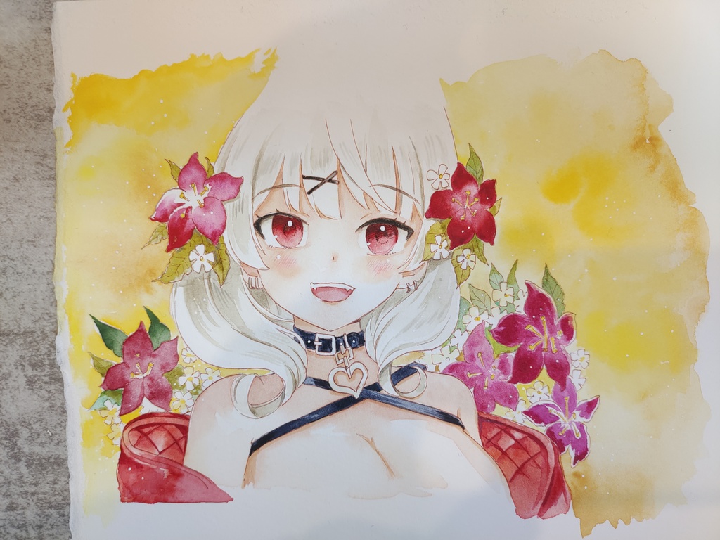 【額装原画】沙花叉クロヱ 【イラスト原画】額付き/ 絵師:河馬Una /オリジナル1点/手描き