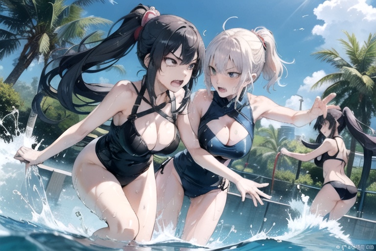 キャットファイト画像集 プールにて