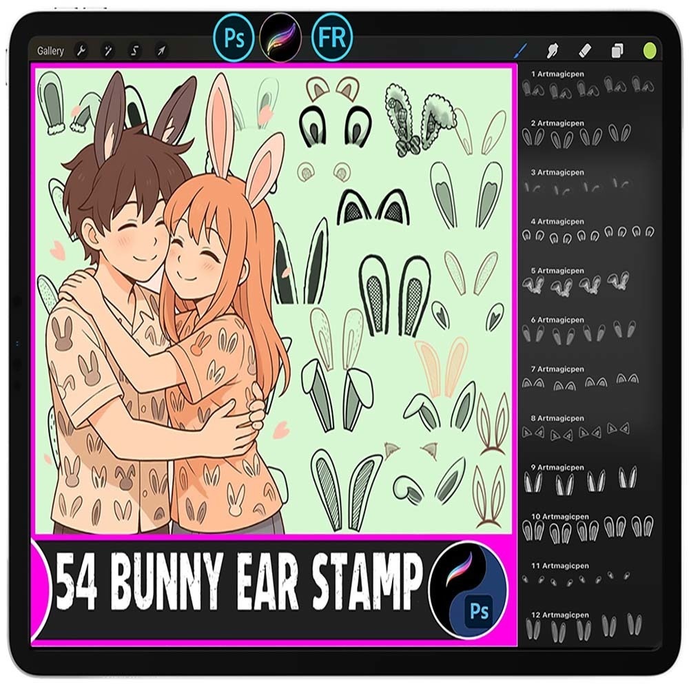 54種類のうさ耳スタンプセット｜Photoshop＆Procreate対応